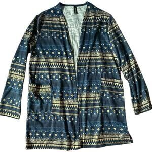 Haute Apparel Navy & Gold Geometric Open Front Cardigan – Size 3XL